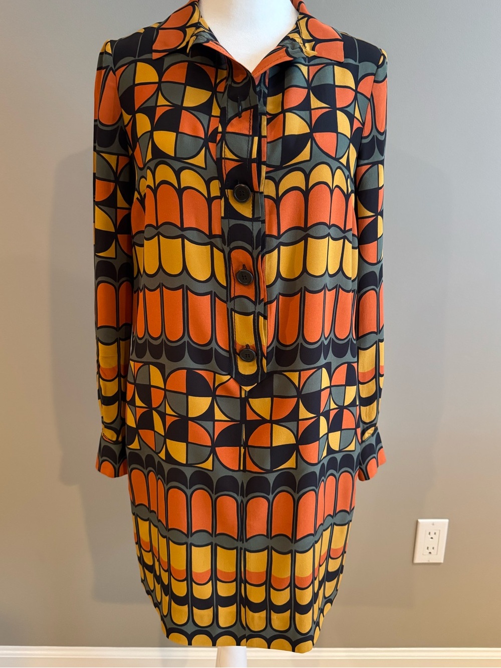 M Missoni Vintage Geometric Print Long Sleeve Shirtdress Small